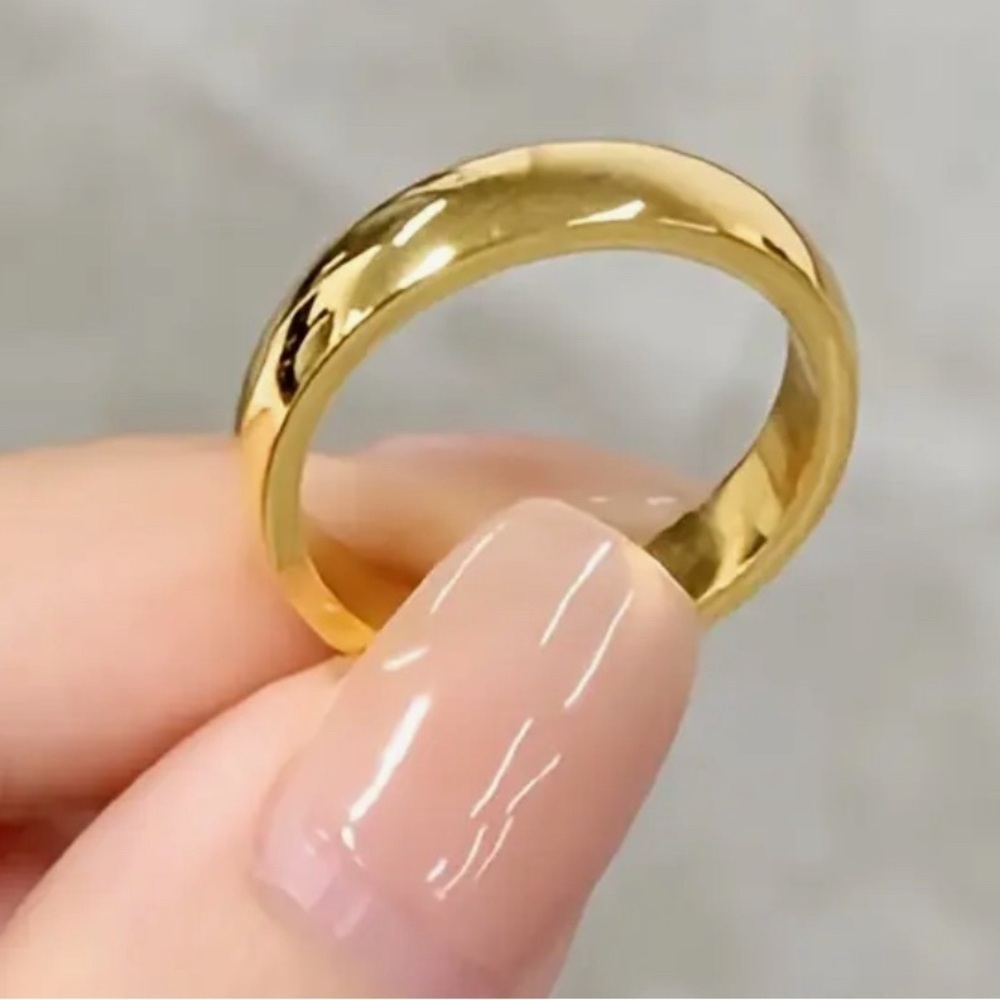 Gold Tone Stainless Steel Band 4mm Minimalist Stackable Ring